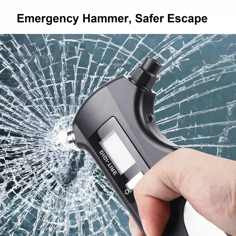 Bärbar säkerhetshammare Auto Glass Window Breaker Lifesaving Escape Rescue Tool Säkerhetsbälte Cutter Bildäcktrycksmätare