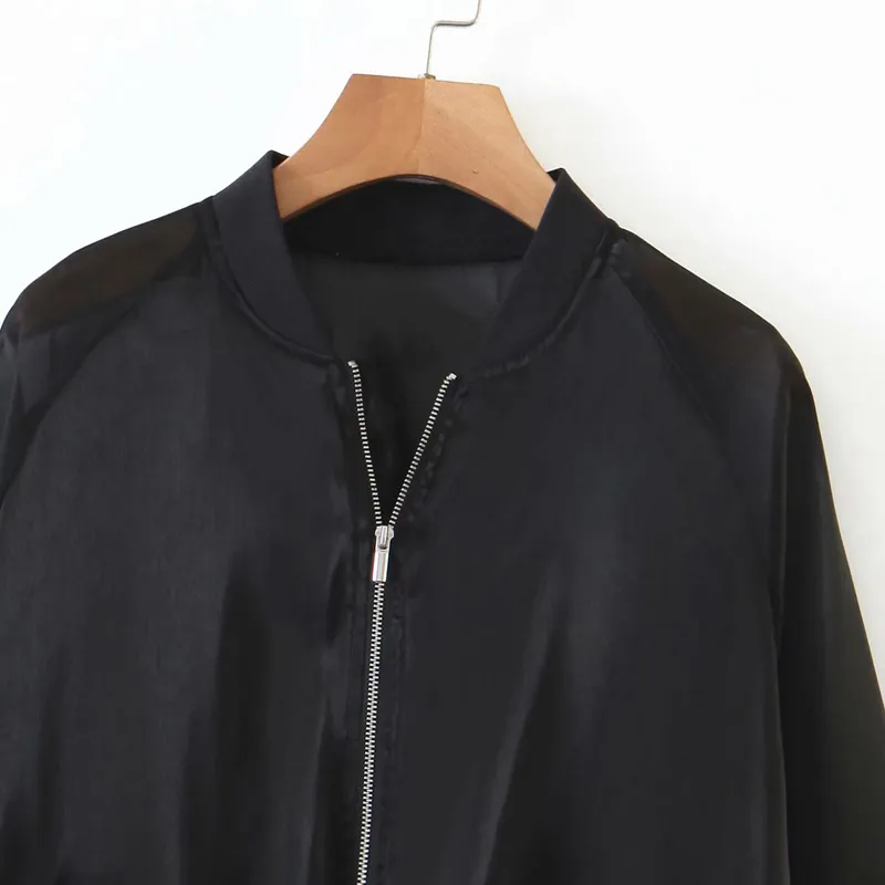 Kvinnor Mesh Thin Loose Bomber Jacka Coats Sommar Långärmad Svart Jackor Kvinna Fashion Street Jacket Ytterkläder Kläder 210513