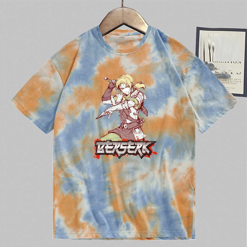 Anime T-shirt Berserk Manches courtes Col rond Tie Dye Imprimer Été Y0809