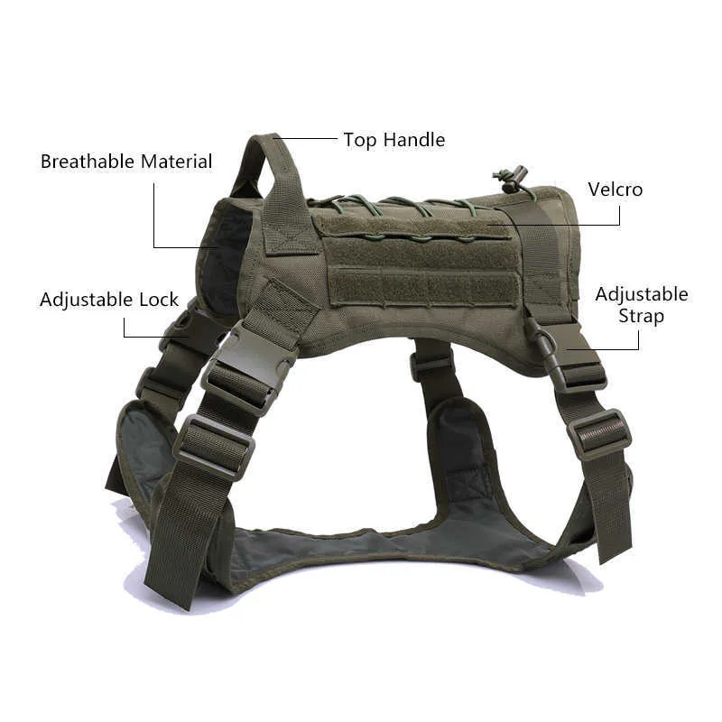 Imbracatura tattica militare cani Pastore tedesco Gilet cani con manico Imbracatura in nylon con guinzaglio cani di piccola taglia Cucciolo 210712