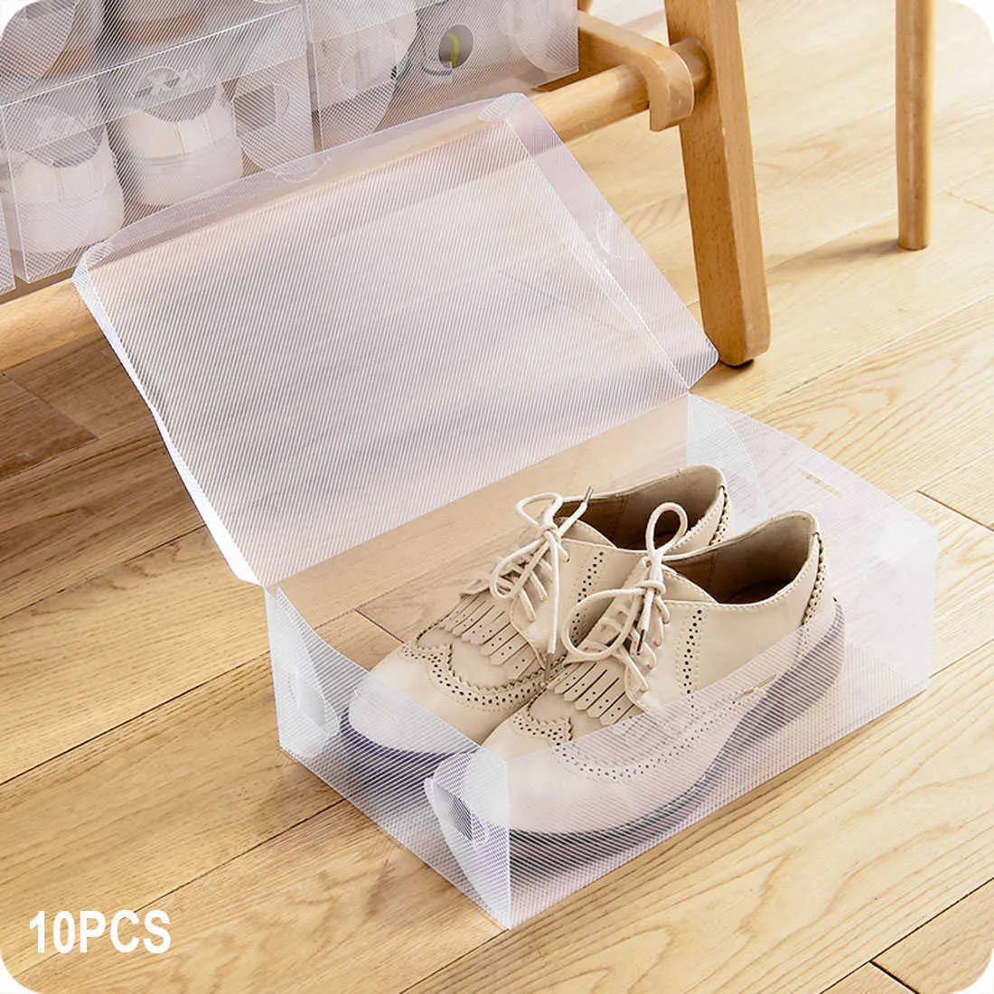 ストレージバスケット透明な透明なプラスチックシューズボックス収納靴ボックス折りたたみ可能な靴ケースホルダー透明な靴オーガナイザーケースボックス210626