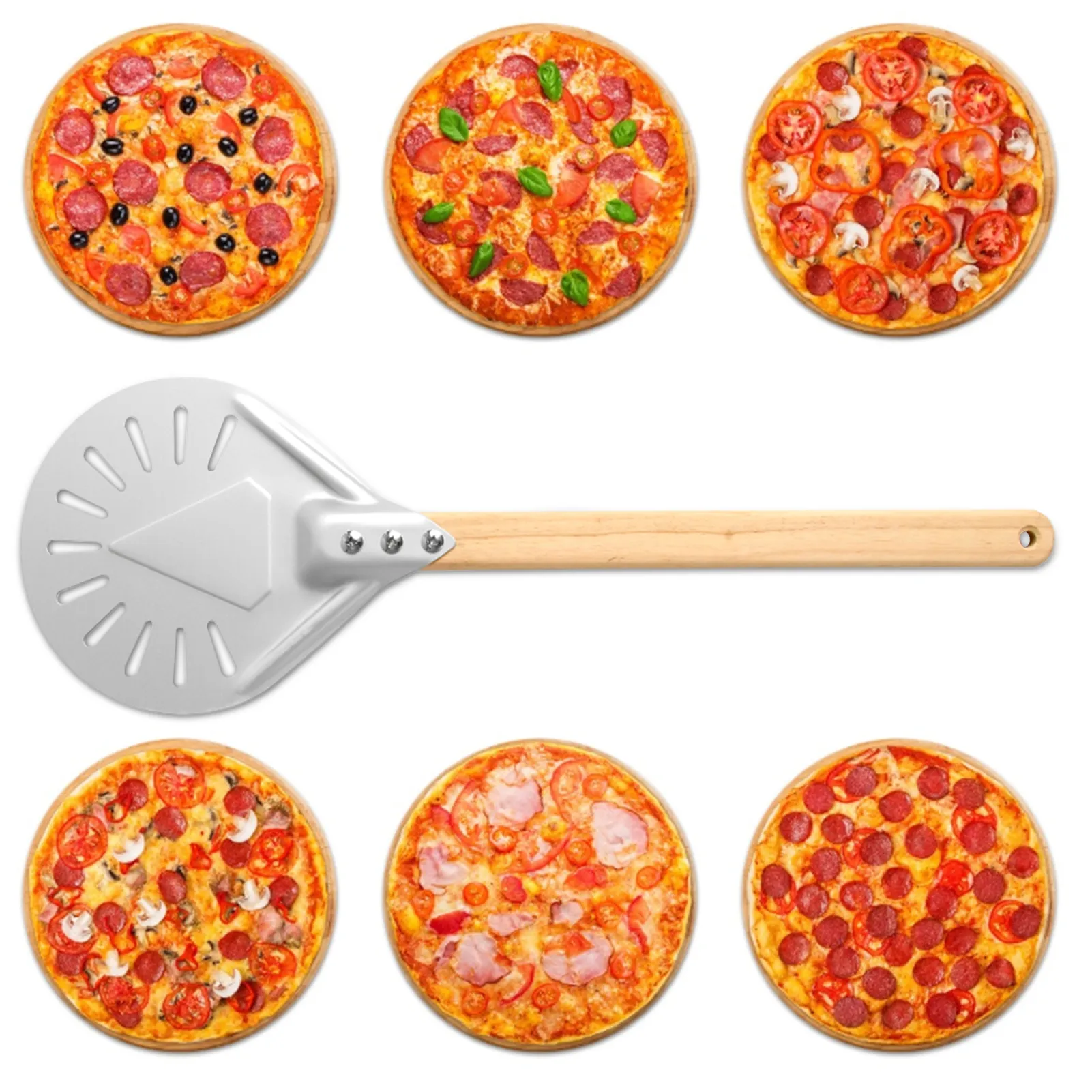 Thickened Pizza Shovel Wooden Handle Detachable Portable Oven Shovel for Home Baking