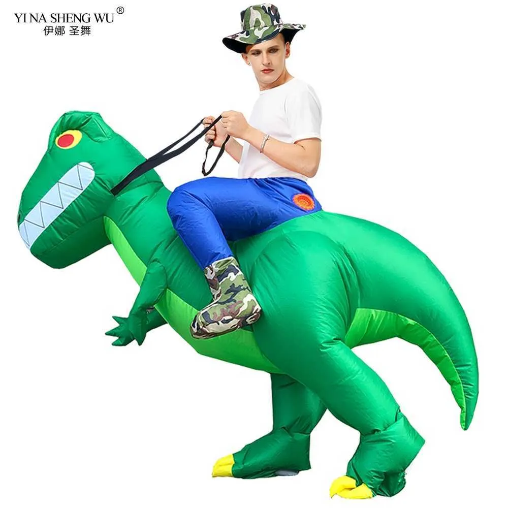 جديد الكبار أطفال نفخ ازياء هالوين تأثيري حلي الأخضر ديناصور المشي t-rex تفجير disfraz للنساء الرجال الأطفال q0910