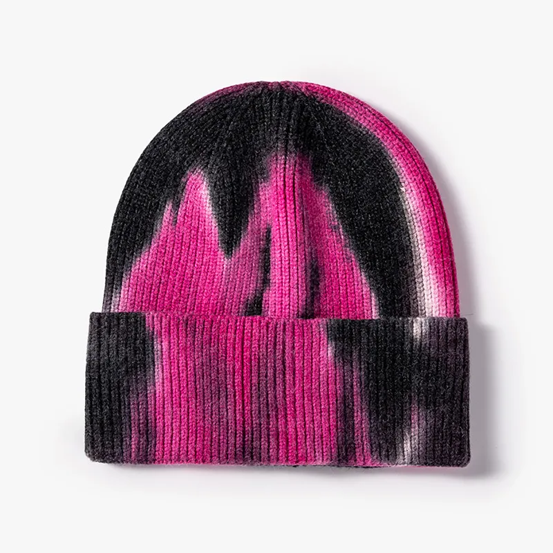 Tie Dyed Knitted Caps Women's Outdoor Hip Hop Warm Brimless Cold Hat Men's Wool Hats