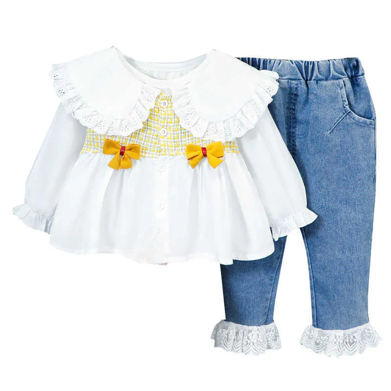 HYLKIDHUOSE enfant en bas âge vêtements pour bébés printemps automne bébé filles vêtements ensembles dentelle nœud papillon princesse hauts pantalons enfants enfants vêtements X0902