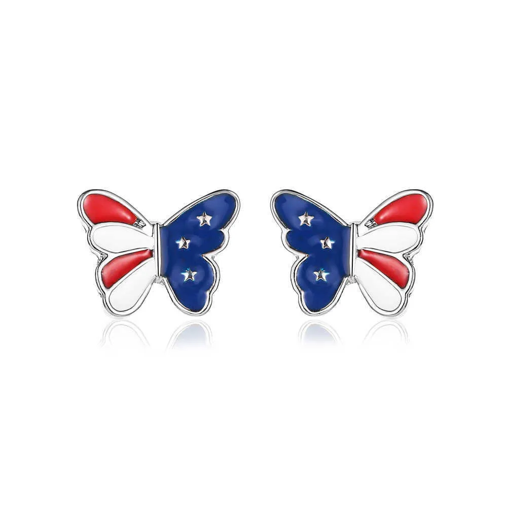 Nuovi orecchini Orecchini bandiera americana in stile europeo e americano Orecchini a farfalla libellula a tre stelle color dolce X0709 X0710