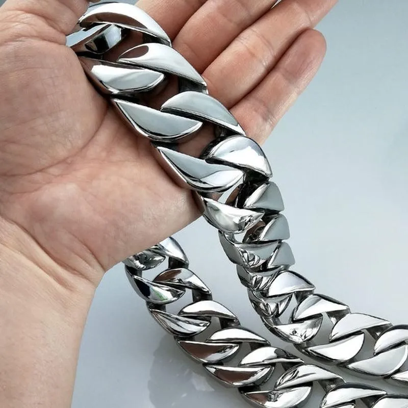 Kettingen van topkwaliteit zilverkleurig 32 mm breed 316L roestvrij staal gepolijste stoeprand massief zware lange ketting Jewelry249l