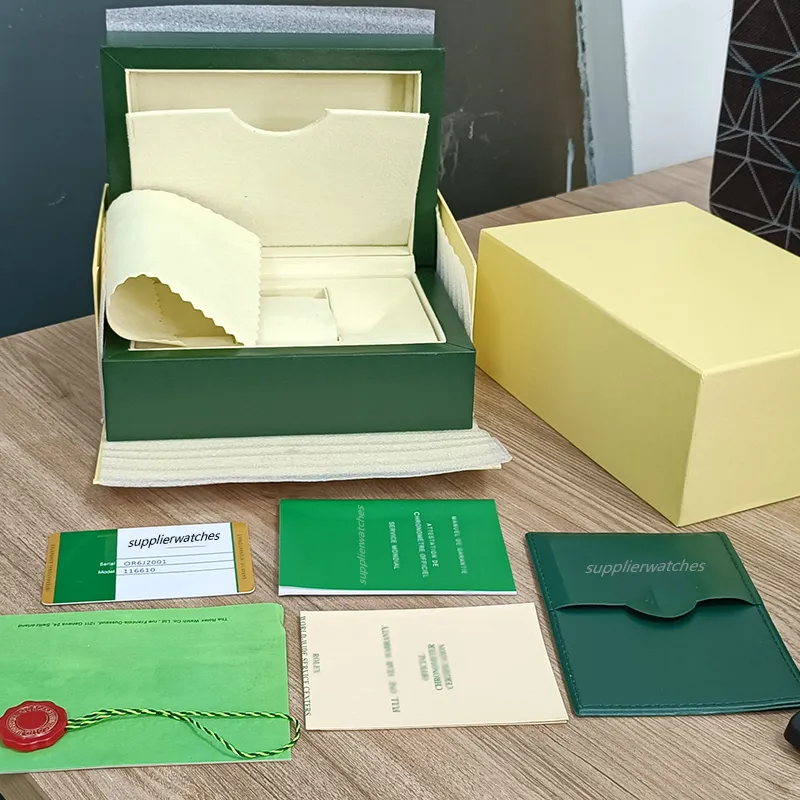 hjd RO Green lex folleto certificado cajas de reloj Caja sorpresa de regalo de calidad AAA cajas exquisitas cuadradas de concha Estuches Bolsa de transporte h3116