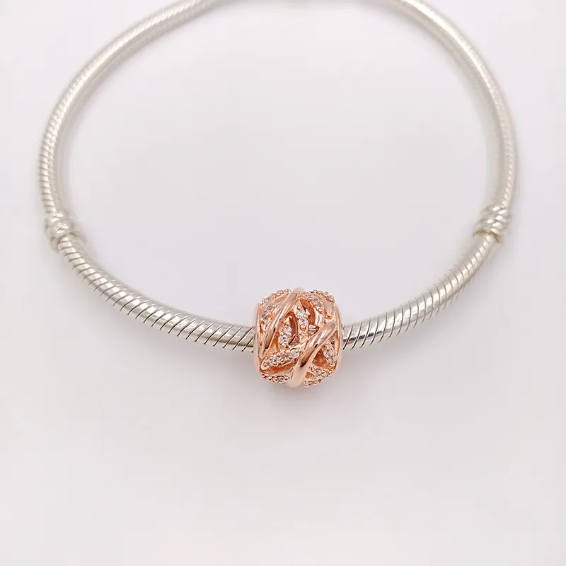 Ingen färg bleknar av fast rosguldljus som en fjäder med CZ Pandora -charm för armband DIY -juveler som gör lösa pärlor silver smycken grossist 781186cz