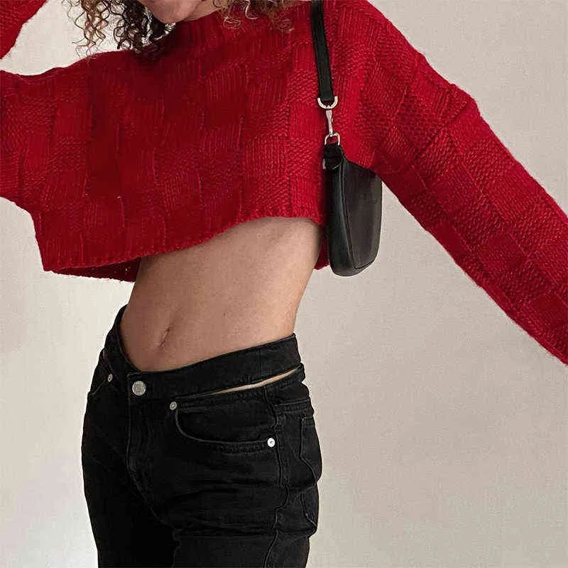 Insgoth Streetwear Сплошной красный свитер Harajuku с длинным рукавом с длинным рукавом Свободная толстовка Y2K Goth Pullovers осенью зима