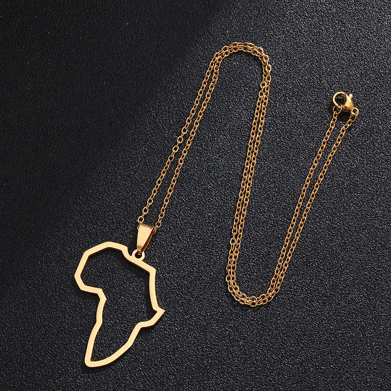 Roestvrijstalen Afrika kaart hang ketting hiphop gouden ketens kettingen voor vrouwen mannen mode sieraden