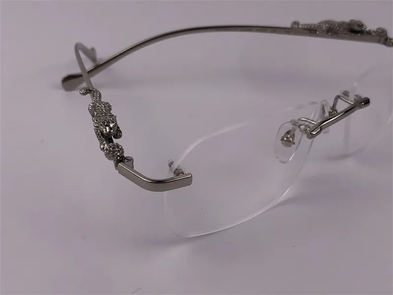 Neue Modedesign-Brille mit optischem Rahmen 36456512, kleine, unregelmäßige, rahmenlose, transparente Linse mit Kristallschliff, Tierbein, Retro, klassisch252e