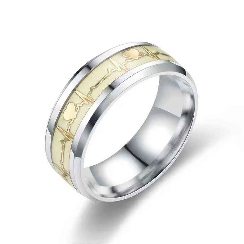 Anillo de dedo luminoso de acero inoxidable de moda para mujeres hombres que brillan en la oscuridad Corazón Pareja Alianzas de boda Accesorios de joyería JZ513 G1125