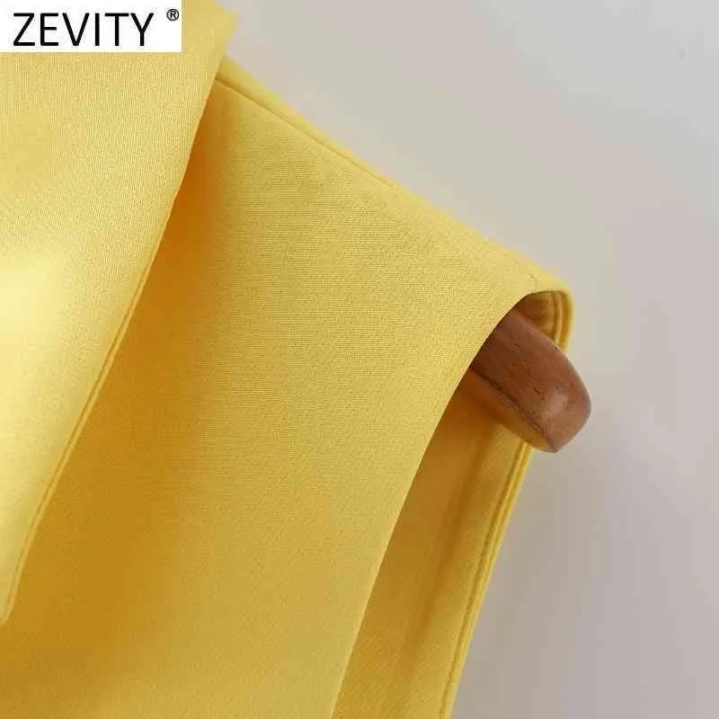 Zeveity Женская мода без рукавов желтый жилет куртка офис женские деловые повседневные костюмы жилетные карманы туалетные вершины CT683 210419