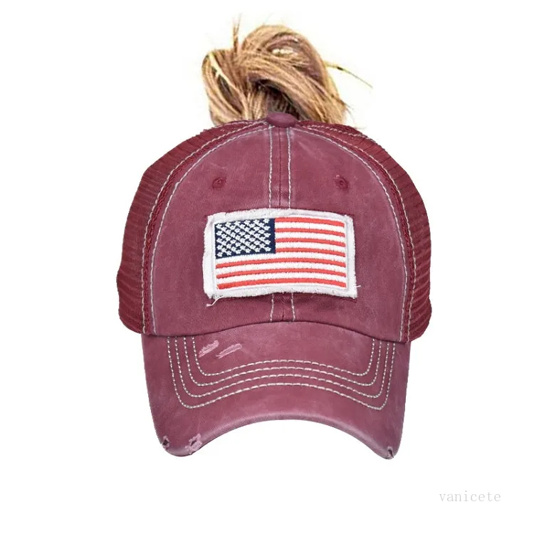 Vuxna fest hattar bomull tvättad hästsvans hatt nationell flagga broderad baseball cap utomhus sol sport usa cap festiv 9 stil t2i53156136