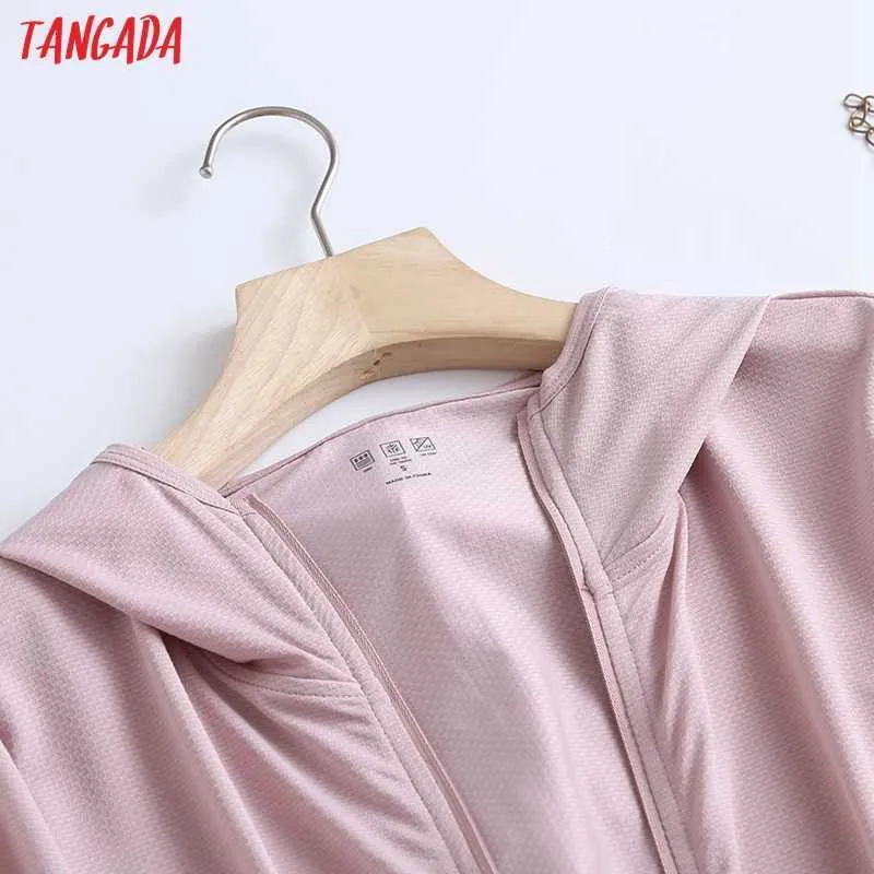 Tangada Women Candy Color Summer Thin Jacket Coat Zipper Ladies Long Sleeve Loose Hood Coat 2E16 210609