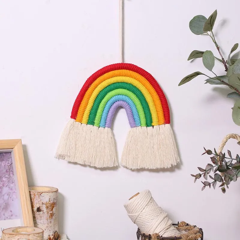 Makramee Regenbogen Hängende Ornament DIY Seil Handgemachte Gewebte Wand Dekor Für Baby Mädchen Zimmer Hause Kindergarten Dekorative Objekte Figur300U