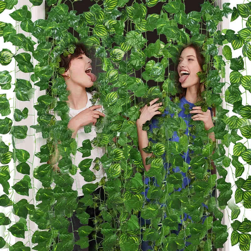 230cm Vert Feuilles Artificielles Guirlande Faux Feuille De Lierre Plantes Vigne Creeper Guirlande pour La Maison Jardin De Mariage DIY Décoration De Fête