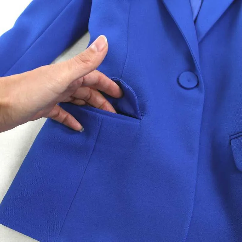 Blazer blu slim Abito e pantaloni casual con un bottone singolo Lavoro d'ufficio da donna Temperamento in due pezzi a gamba larga 210527