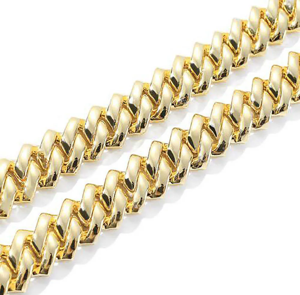 14-mm-Halskette mit kubanischen Gliedern und Zinken, 14-karätiges Weißgold plattiert, 2-reihiger Diamant-Zirkonia-Schmuck, 16-24 Zoll kubanisch 2021273W