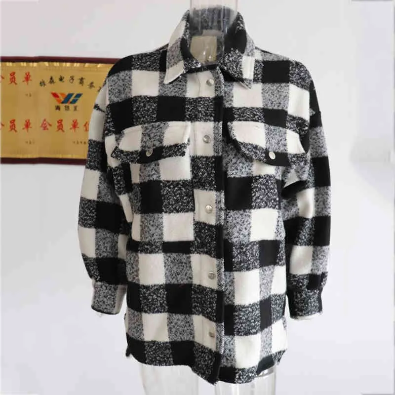Foridol xadrez de lã mistura casaco casual streetstyle vintage casaco checkered outono inverno casaco jaqueta 210415