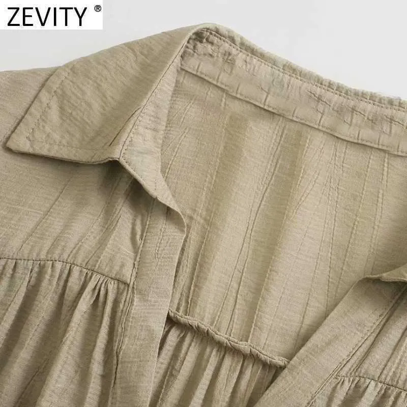 Zevity mujeres moda plisado volantes sólido Mini camisa Vestido femenino de manga larga de un solo pecho Casual de negocios Vestido DS8372 210603
