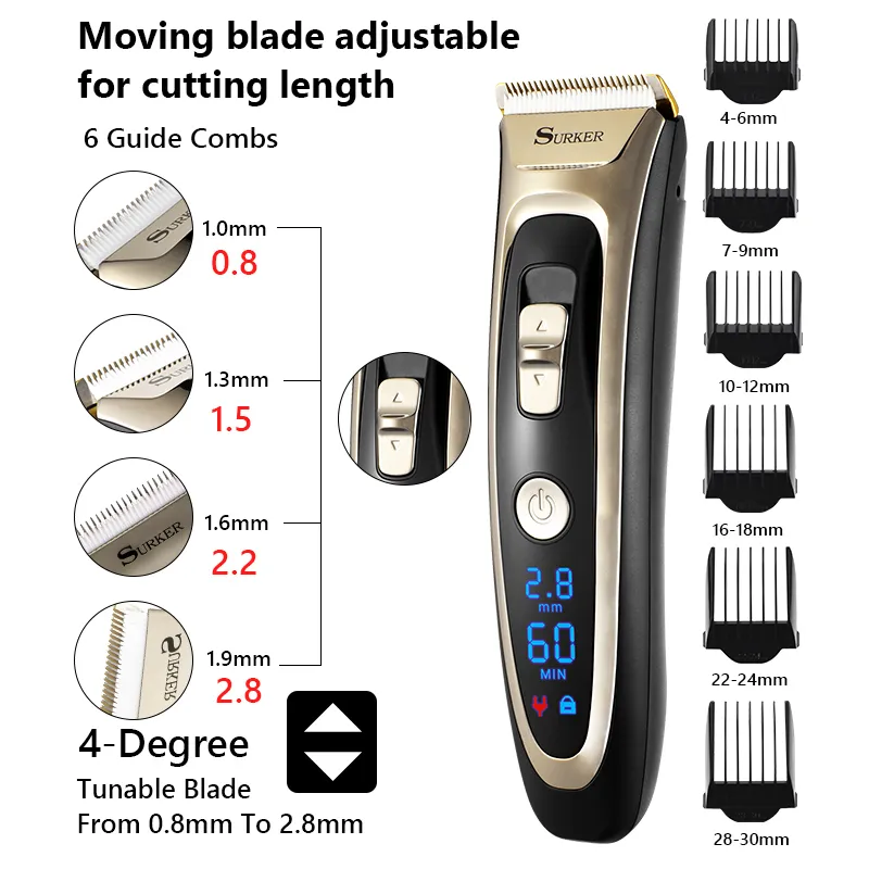 Professional Digital Hair Trimmer Rechargeable Electric Clipper Men s Cordless cut Adjustable Ceramic Blade Man Shaver 220712