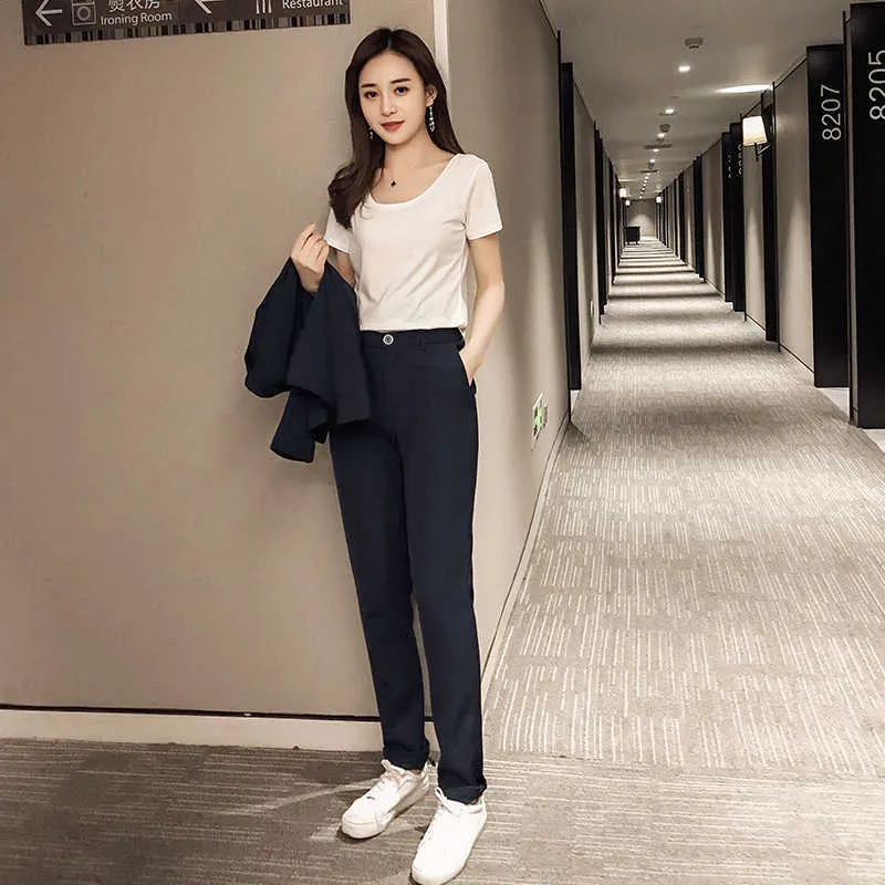 autumn professional women's suits pants suit Casual fashion one button ladies jacket Office slim trousers Two-piece set 210527