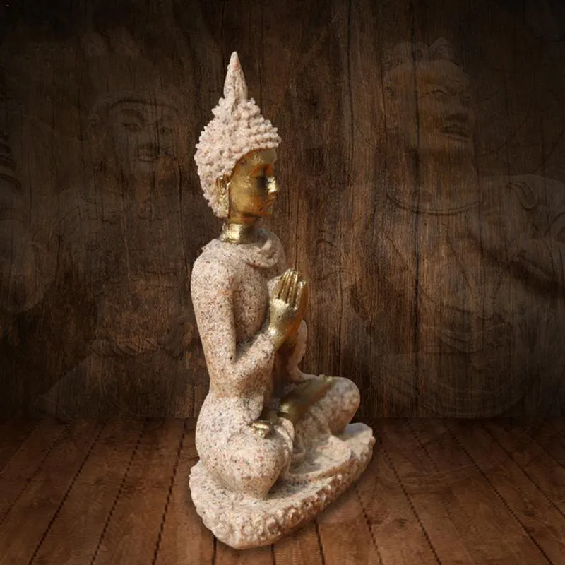 Sandstein sitzende Buddha-Skulptur Handgemachte Figur Meditation Miniaturen Ornament Statue Home 210414