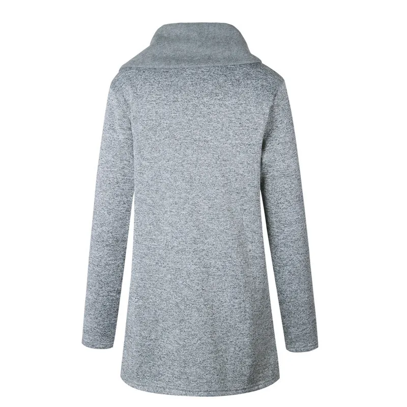 Wintermantel Frauen Wolle Warm Plus Samt Pullover Side Zip Größe Lange Koreanische Graue Jacke Dicke Slim 210428