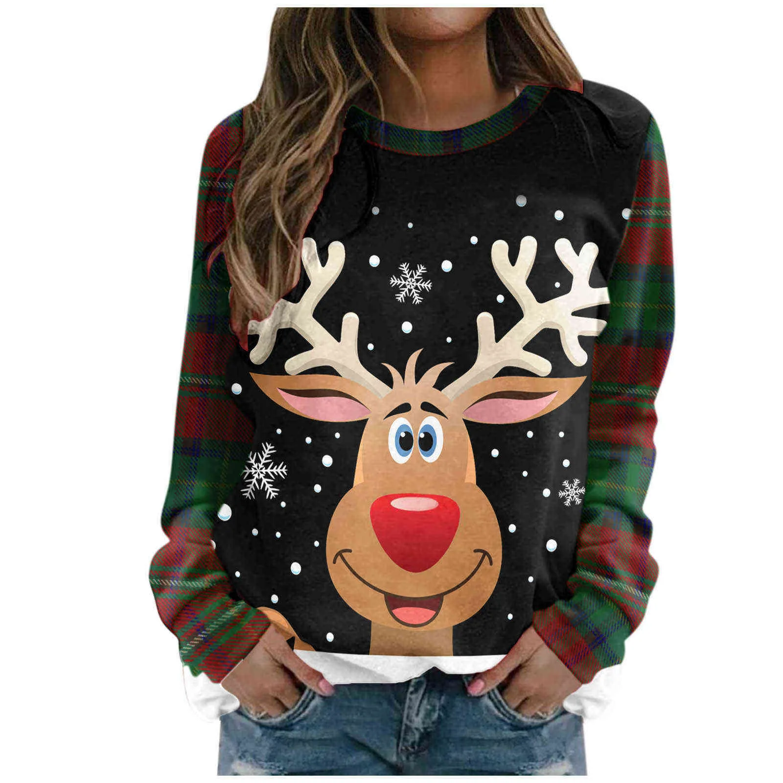 Women's Fashion Merry Christmas Print Pullovers Long-sleeved Hooded Sweatshirt Casual Pullover Feminino Inverno Molelet Navidad Y1118