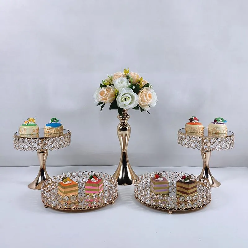Diskplattor 6st Gold Mirror Metal Round Cake Stand Wedding Birthday Party Dessert Cupcake Pedestal Display Plate Home Decor335f