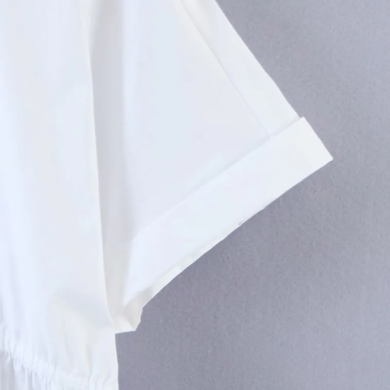 Mulheres Verão Branco Mini Camisas Vestido De Manga Curta Drawstring Laço Laço Feminino Moda Doce Vestidos Vestidos 210513