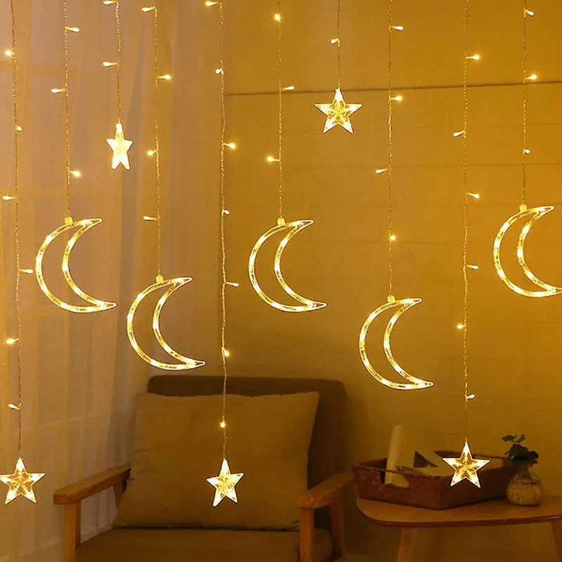 3,5 m 138 leds ster maan led-gordijn lichtslinger kerst ramadan guirlande lichten romantische vakantie verlichting voor bruiloft decor222Y