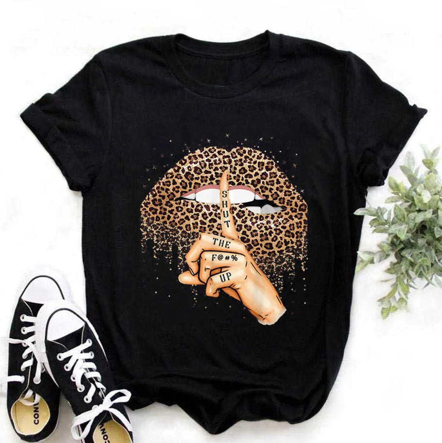 Zoganki Hot Sales Summer女性Tシャツブラックティークール女性Leopard Teeシャツ半袖トップス女性カジュアルOネックTシャツトップスX0628