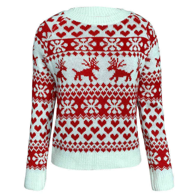 Sweater Women Christmas Deer Knitted Long Sleeve Round Neck Ladies Jumper Fashion Casual Winter Autumn Pullover ClothesPlus Size 211217