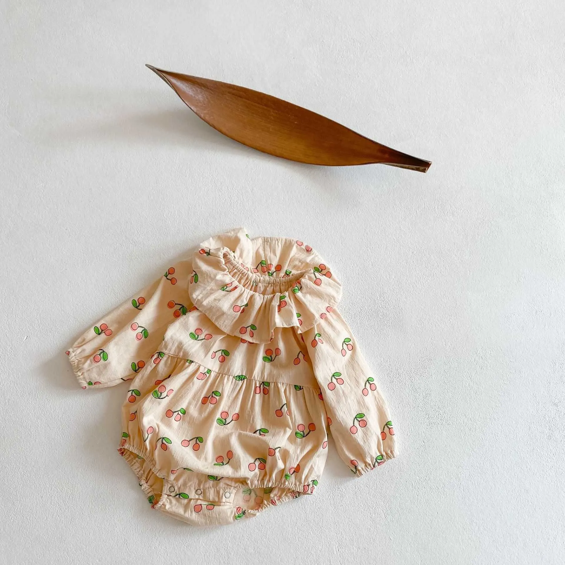 bebê menina bebê e cereja floral de manga comprida leotard romper escalada roupa bonito bebê menina roupa 210701