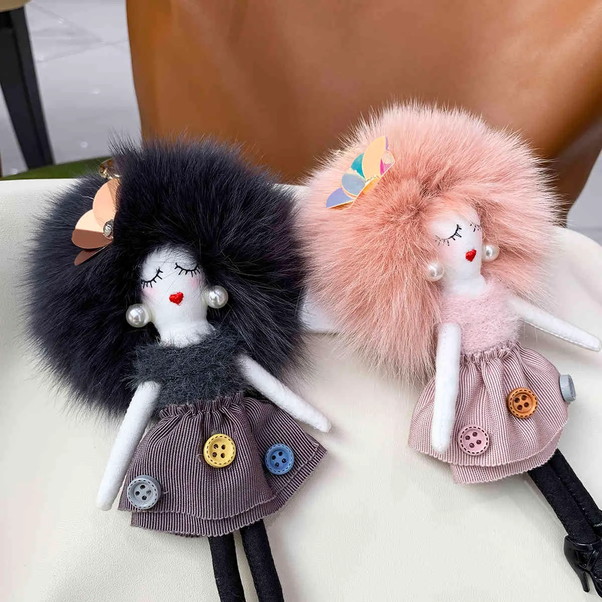 Real Fox Fur Pompom Пушистая кукла Beychain Рюкзак Детские подарки Мягкие игрушки с вешалкой Ключ Кошелек Сумки Подвеска для Дети Женщин