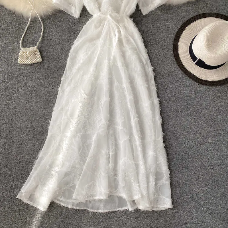 Vrouwen causale witte jurk zomer v nek midi chiffon es elegante dames slanke bodycon party vestidos mujer 210525