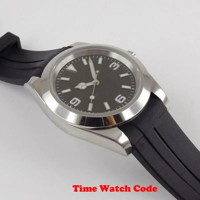Zegarek na rękę 40 mm Automatyczne męskie zegarek NH35 Wypolerowany obudowa gumowa pasek czarny wybieranie na ręce Luminous Hands243z