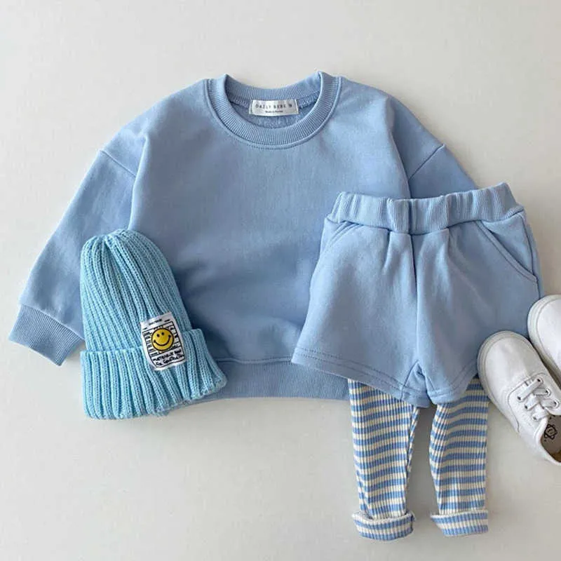 Koreanische Baby Kleidung Jungen Mädchen Candy Farbe Sweatshirts + Hosen 2 stücke Sets Trainingsanzüge Lässige Mode Kinder Kinder Kleidung 211025