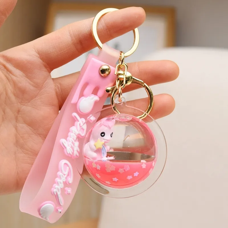Porte-clés créatif mignon de luxe en acrylique avec poupée à huile, pendentif rond pour sac de femme, porte-clés entier