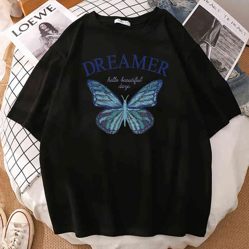 Ice Green Butterfly Printing Mężczyźni Koszulki Dorywczo O-Neck Tees Koszulki Hip Hop Oversize T Shirts Harajuku Okrągły Neck Tshirts Mężczyzna Y220214