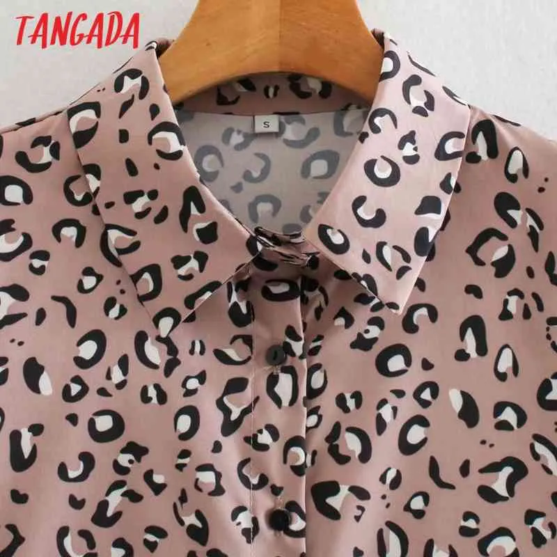 Blusa con estampado de leopardo rosa Retro para mujer, camisa holgada informal elegante de manga larga para mujer, Blusas femeninas XN172 210416