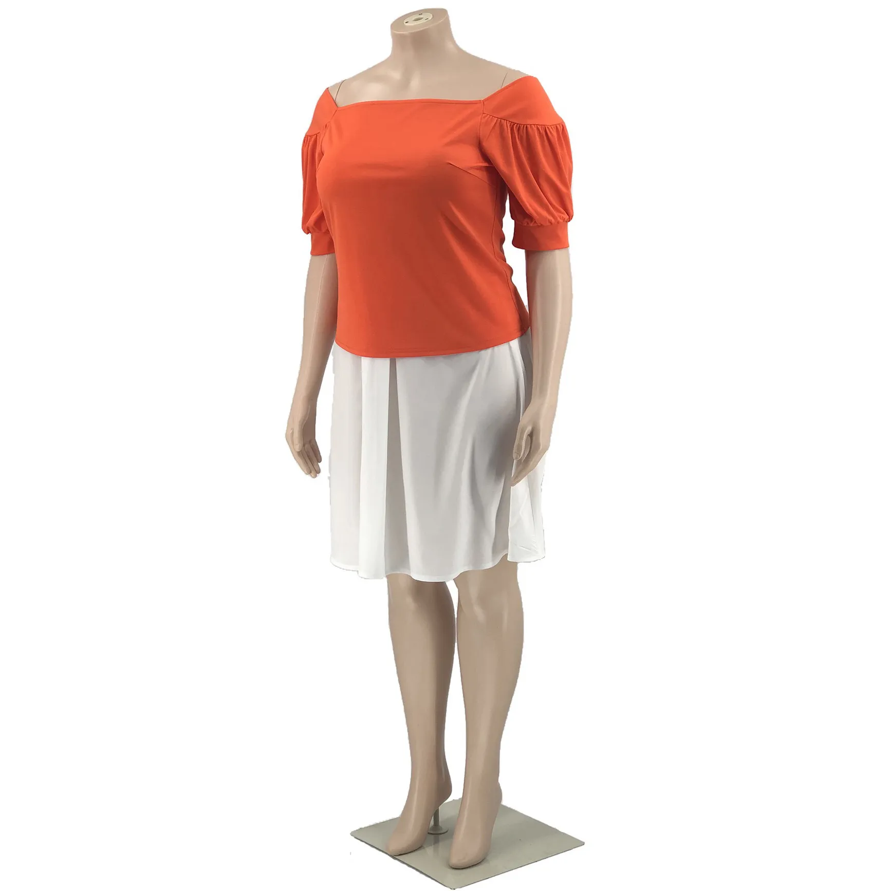 3XL 4XL 플러스 사이즈 블라우스 여성용 뚱뚱한 여름 광장 목 오렌지 단단한 패션 탑스 셔츠 큰 사무실 숙녀 210510