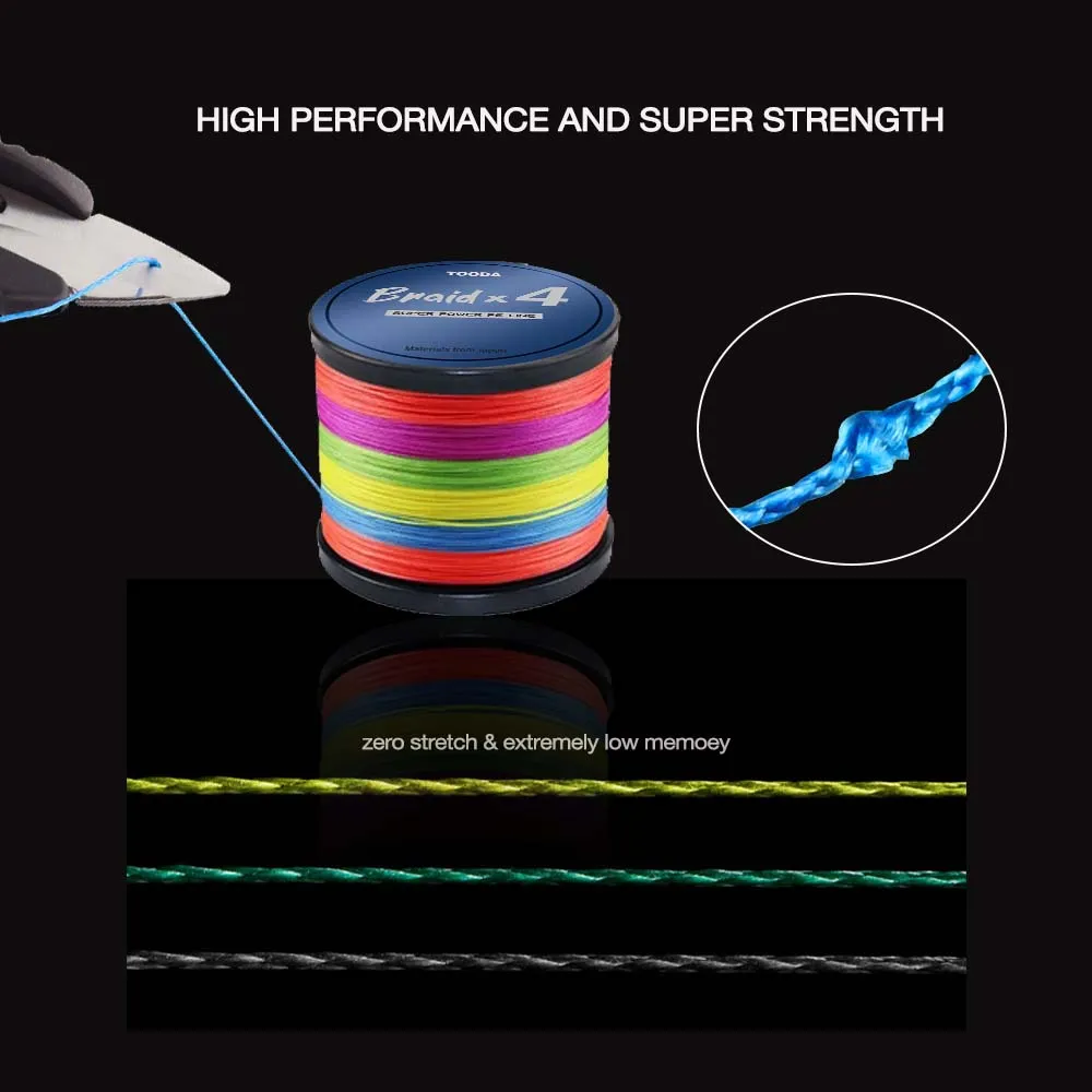 TOODA – ligne de pêche tressée à 4 brins, 2022 M, 1094Yds, multicolore, force de ligne PE, fil tressé japonais, accessoires 308H, nouveauté 1000