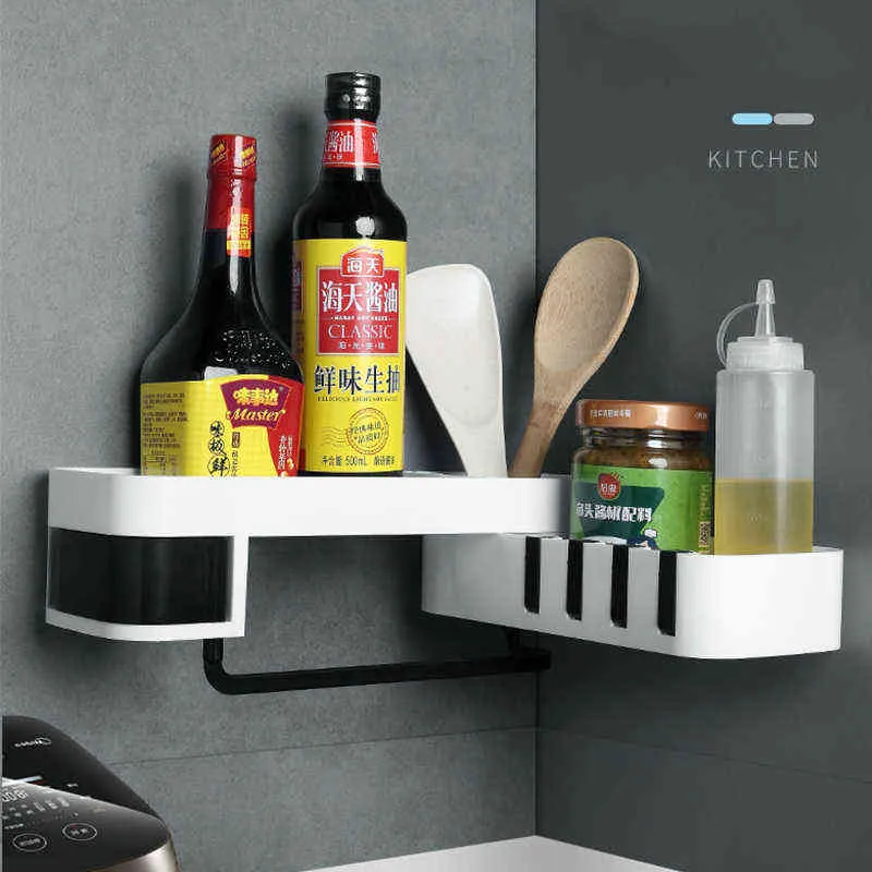 Bathroom Corner Shelf Nail-free Storage Holder Shelves Organizer for Kitchen Wall Adjustable Rotatable Rack 211112