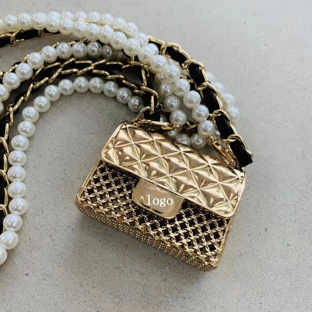 Designer Damen Mini Metall Perlenkette Umhängetaschen Taille Mode Kleine Quadratische Schulter Handtasche Halskette Tasche