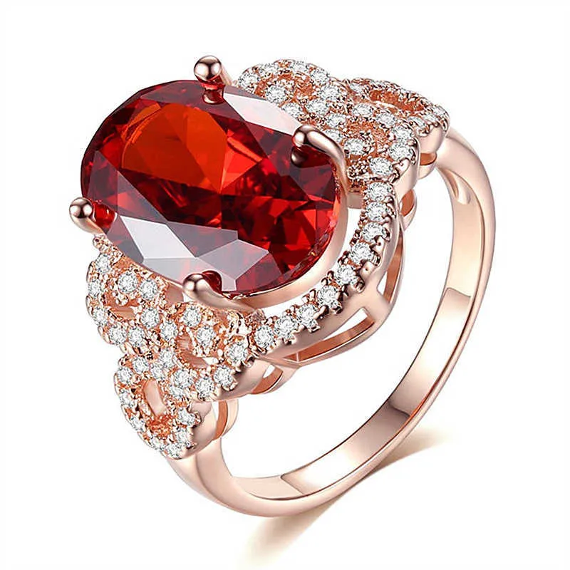 Anillos para mujer Cristal Moda patrón de amor hueco anillo rojo rosa oro flor compromiso diamante Lady Cluster estilos Banda