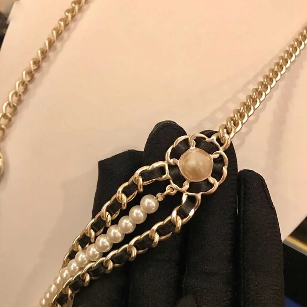 2020 Brand Fashion Party Women Vintage Thick Chain Leather Belt Gold Color Double Pearls Necklace Belt Party Fine Jewelry7859742